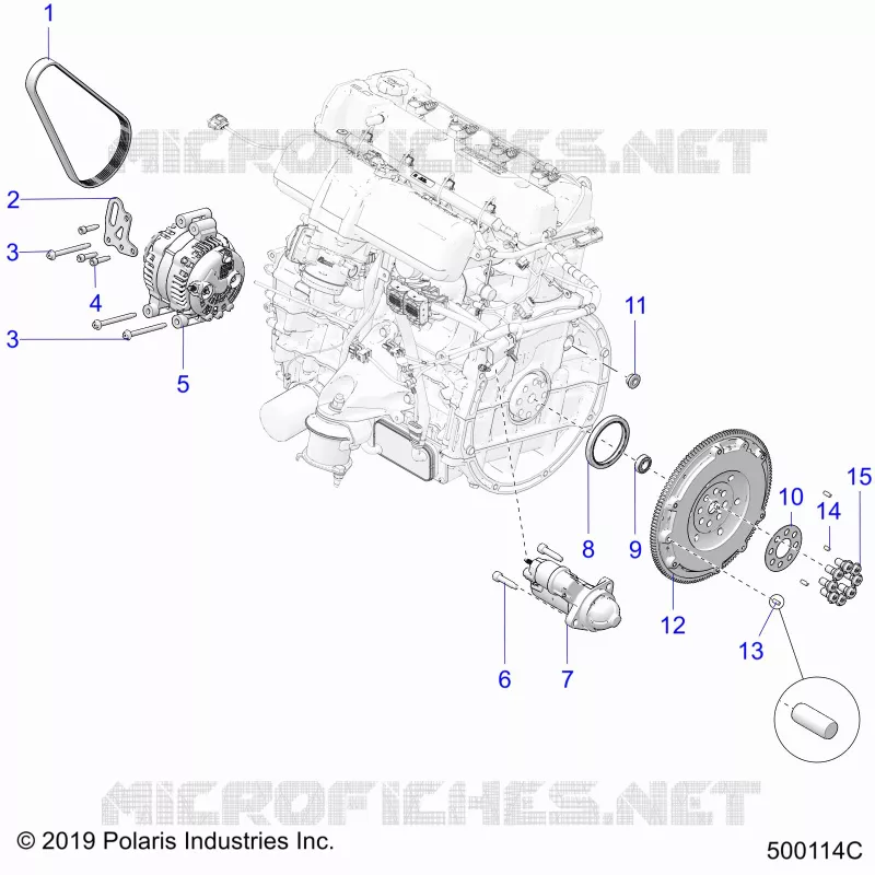 ENGINE, ALTERNATEUR, FLYWHEEL, AND STARTER