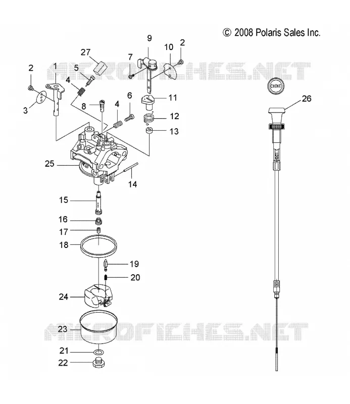 MOTEUR, CARBURATEUR AND CHOKE CABLE