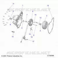 ENGINE, STATOR COVER AND FLYROUE