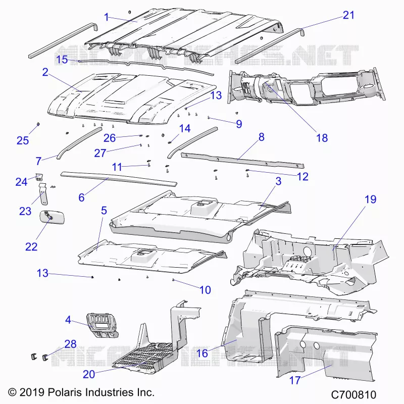OPT, PREP AUDIO ROOF, REAR CLOSE OFF, COVER, CAPOT LINER, FLOOR, AND DASH