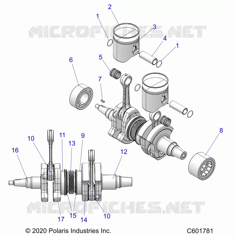 ENGINE, PISTON AND VILEBREQUIN