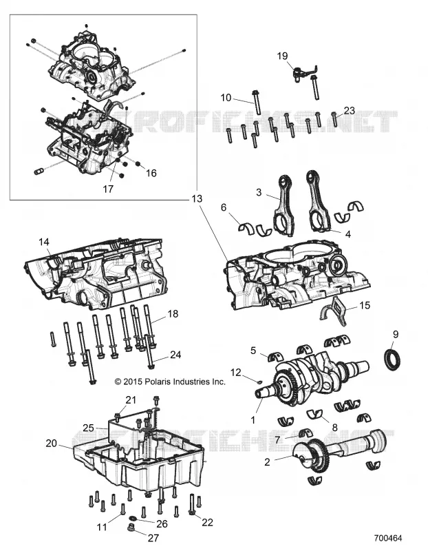 ENGINE, CRANKCASE AND VILEBREQUIN