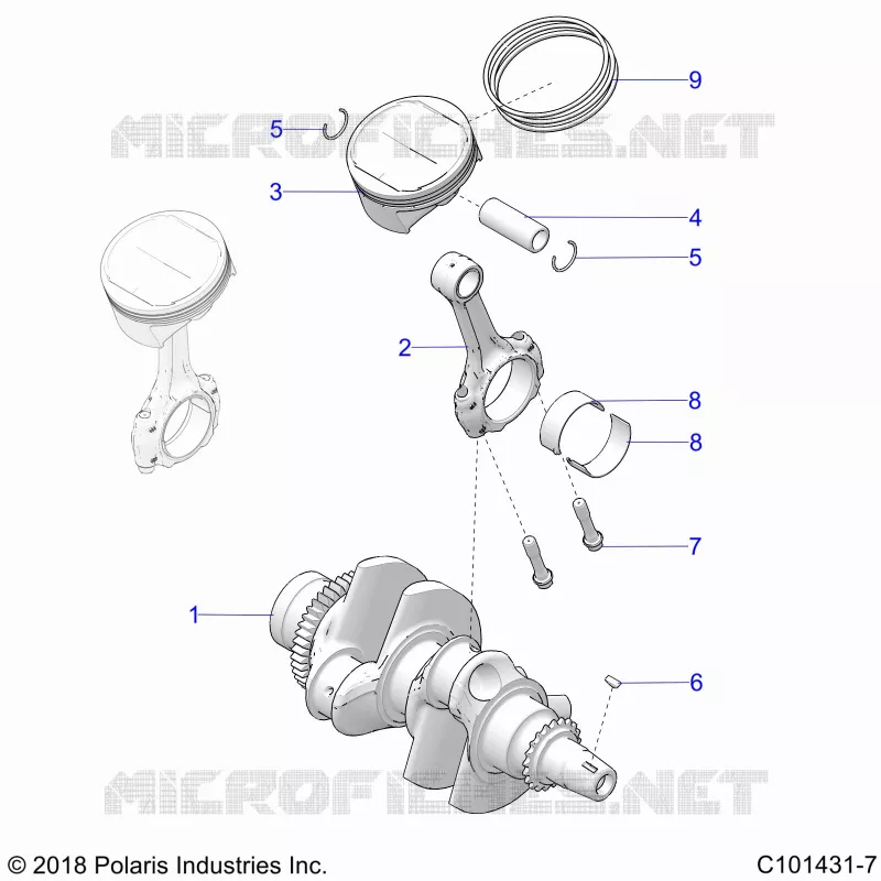 ENGINE, VILEBREQUIN AND PISTON