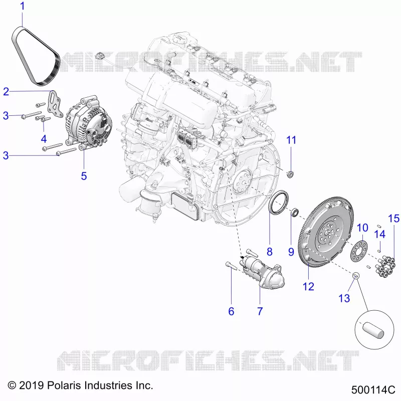 ENGINE, ALTERNATEUR, FLYWHEEL, AND STARTER