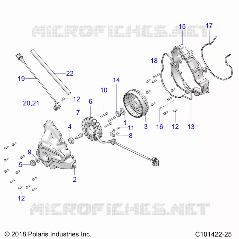 ENGINE, STATOR COVER AND VOLANT MOTEUR