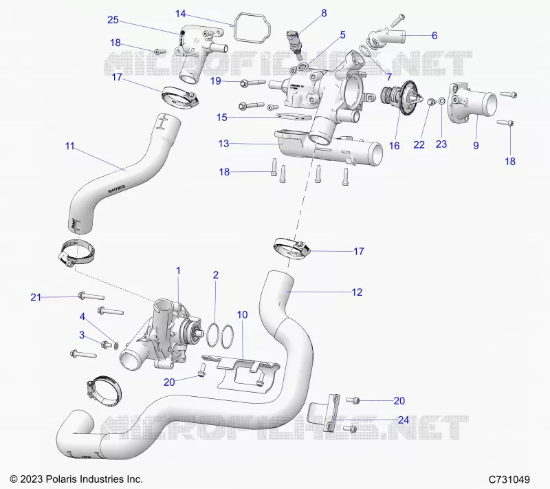 MOTEUR, COOLANT PUMP AND THERMOSTAT