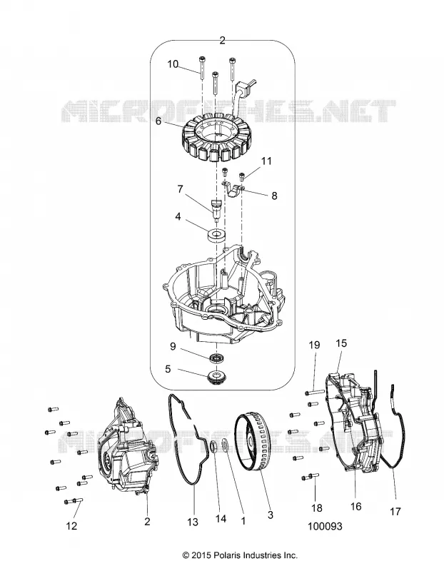 ENGINE, STATOR COVER AND FLYROUE