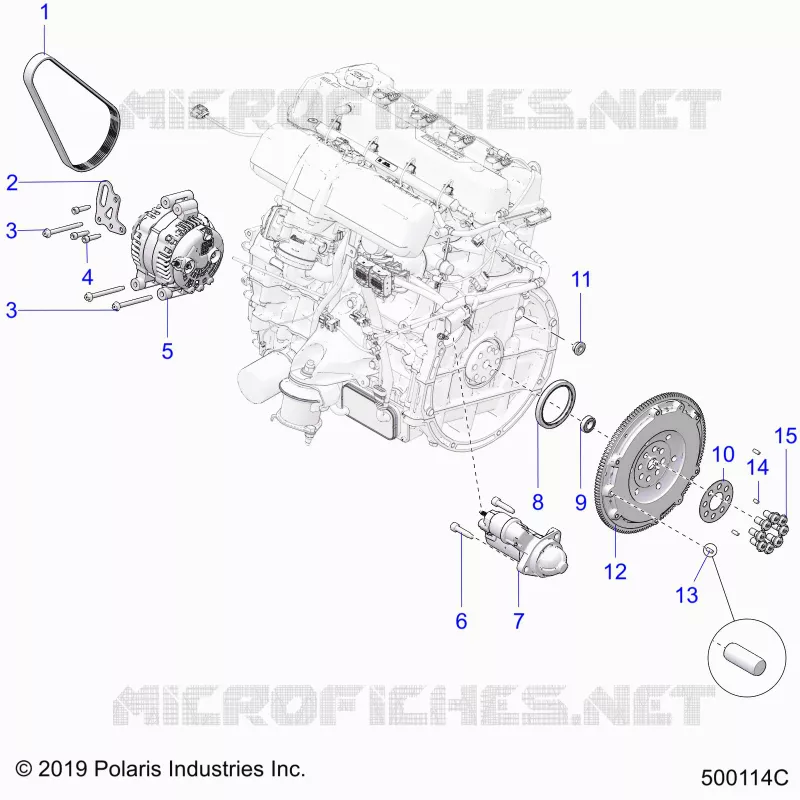 ENGINE, ALTERNATEUR, FLYWHEEL, AND STARTER