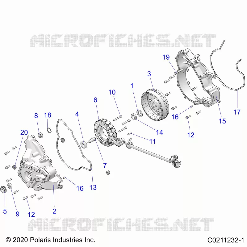 ENGINE, STATOR COVER AND FLYROUE