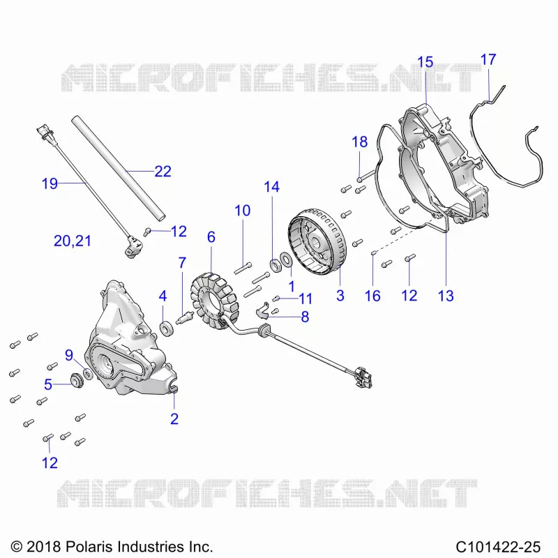 ENGINE, STATOR COVER AND VOLANT MOTEUR