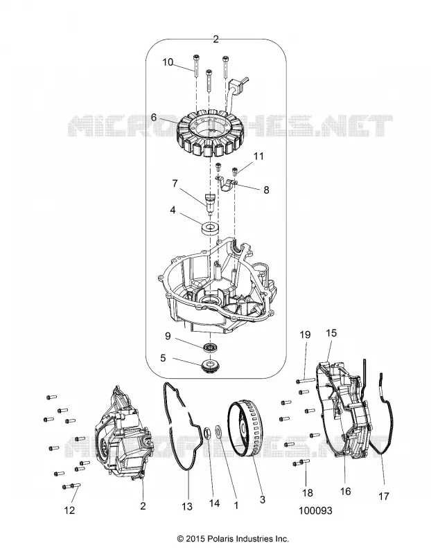 ENGINE, STATOR COVER AND VOLANT MOTEUR