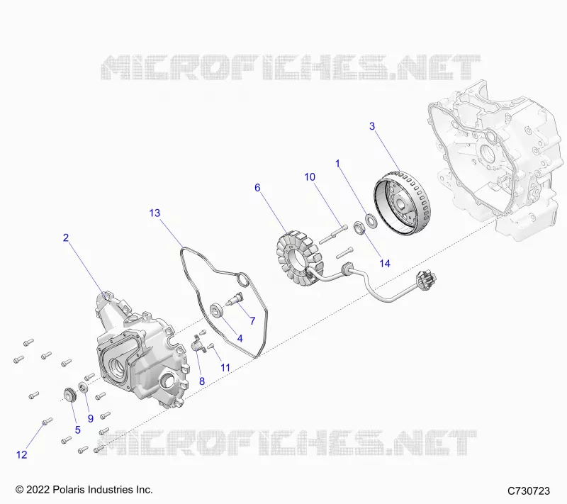 ENGINE, STATOR COVER AND FLYROUE